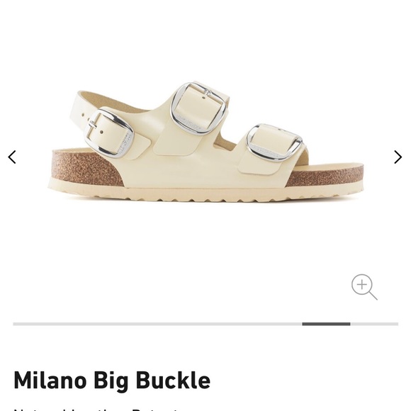 Birkenstock Milano Big Buckle Natural Leather Patent in cream NWT - Picture 6 of 9